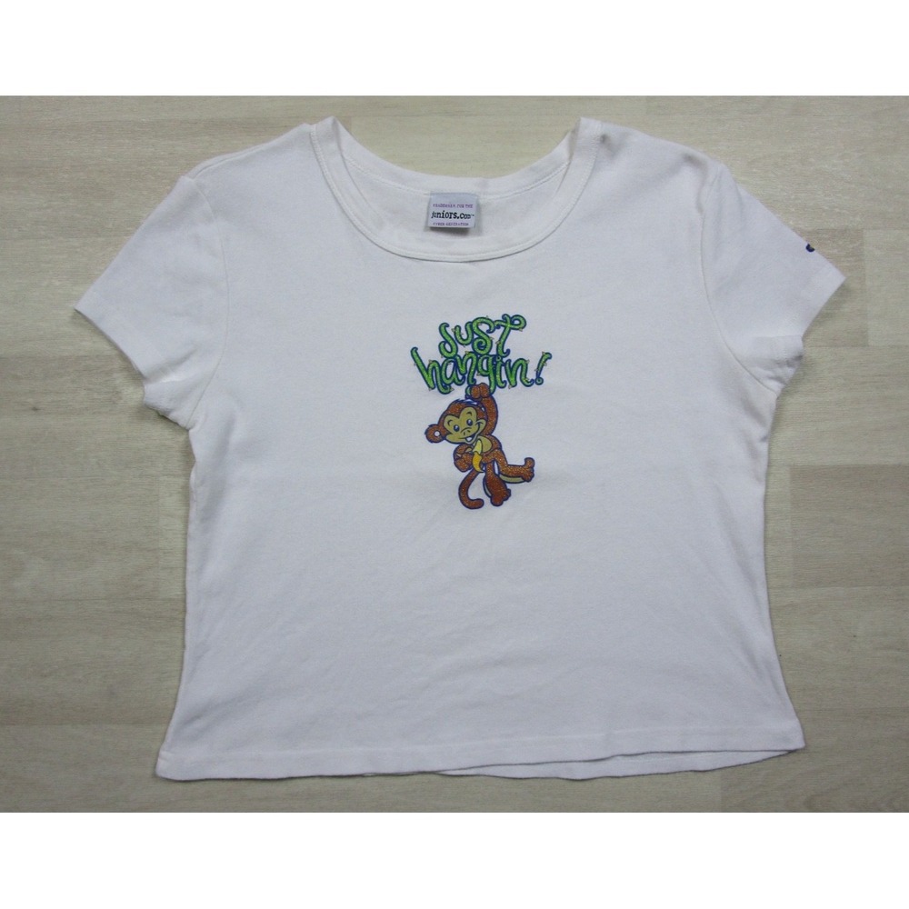 Vintage Y2K Monkey Glitter T-Shirt (M/L) Baby Tee Just Hangin Cyber E-Girl 2000s